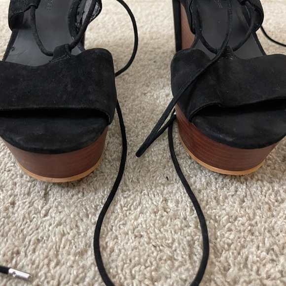 Rebecca Minkoff Suede Black and Brown Wedge Sandals Boho Festival gladiator - Picture 8 of 11